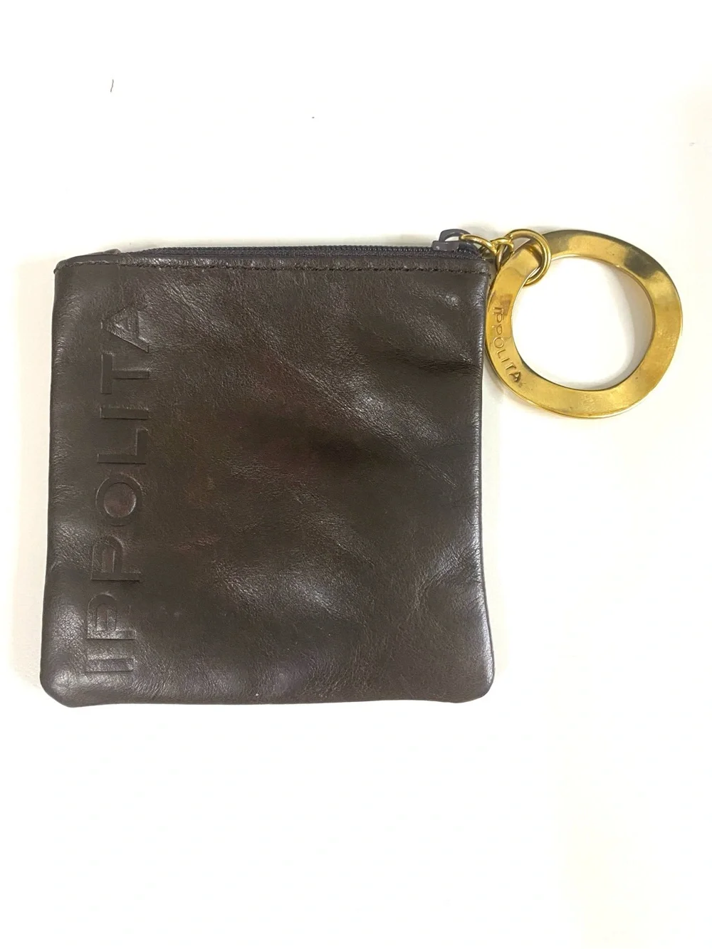 IPPOLITA Genuine Leather Coin/Jewelry Pouch with Gold-Tone Key Ring Attachment
